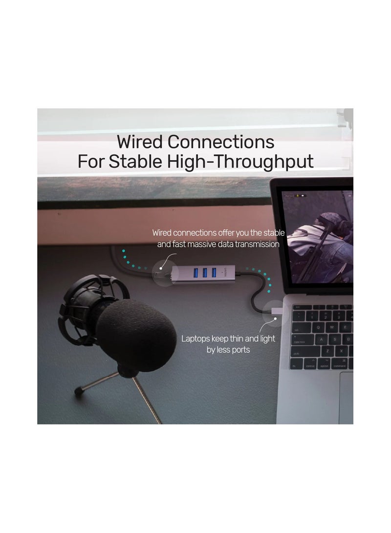 Unitek Y-3088B  USB-C/ USB-A  To Eathernet + 3port USB 3.0 Hub