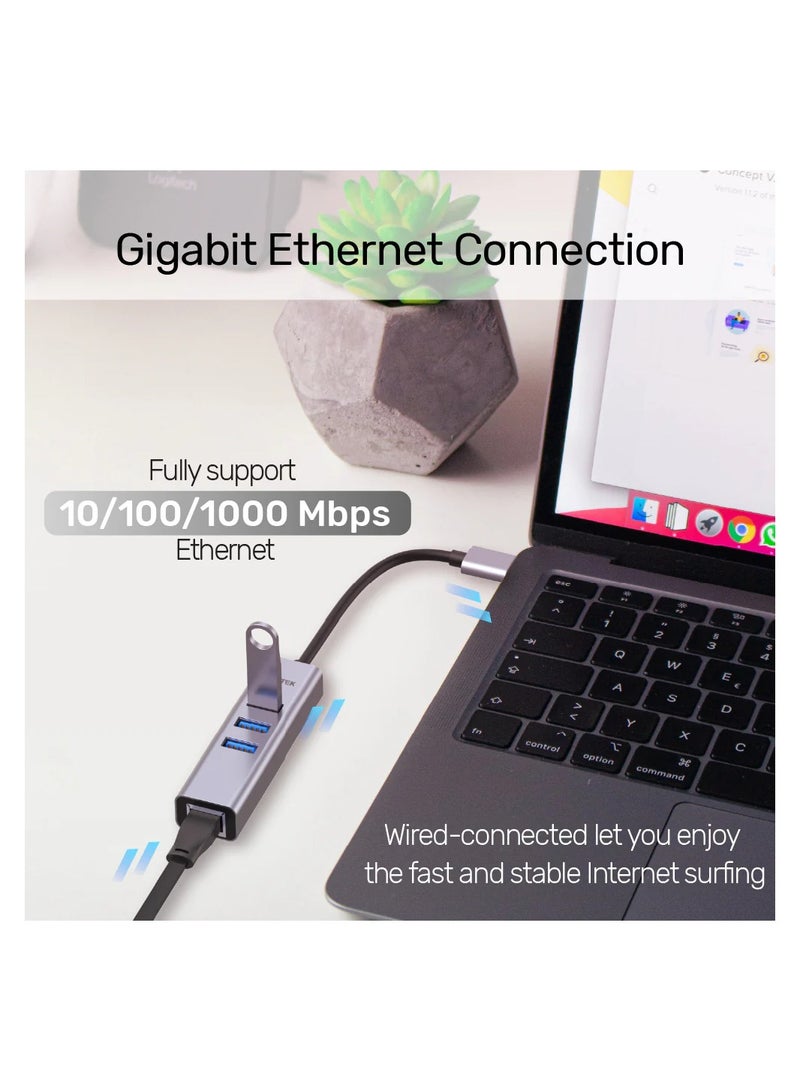 Unitek Y-3088B  USB-C/ USB-A  To Eathernet + 3port USB 3.0 Hub