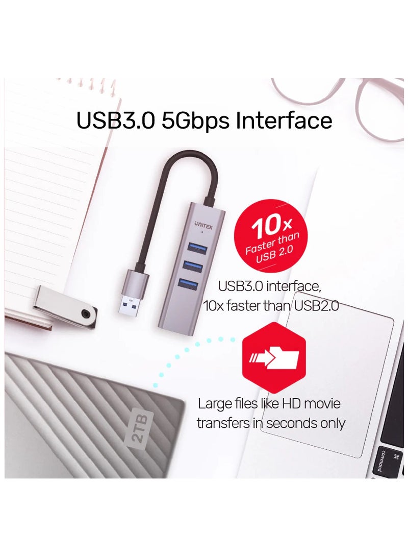 Unitek Y-3088B  USB-C/ USB-A  To Eathernet + 3port USB 3.0 Hub