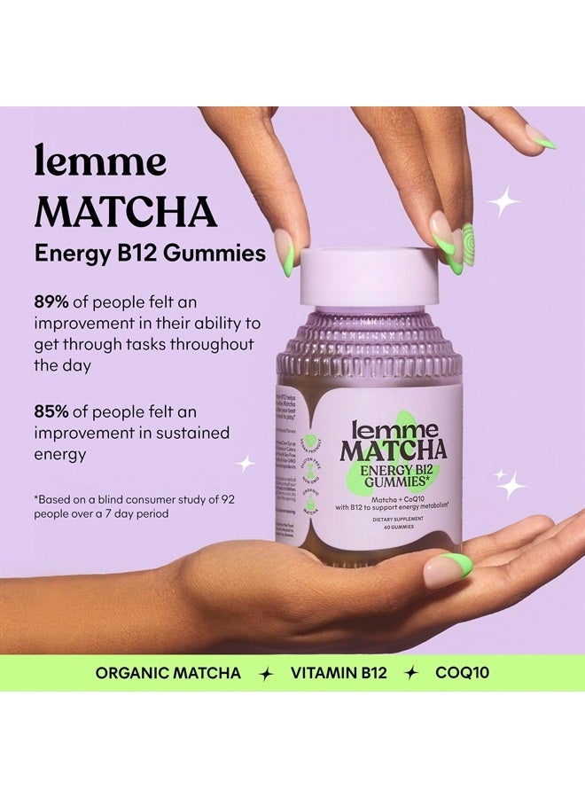 Matcha Superfood Energy Gummies with Organic Matcha Green Tea, Vitamin B12 and Antioxidant CoQ10 to Support Cellular Energy, Metabolism & Healthy Skin - Vegan, Gluten Free, Non GMO (60 Count)