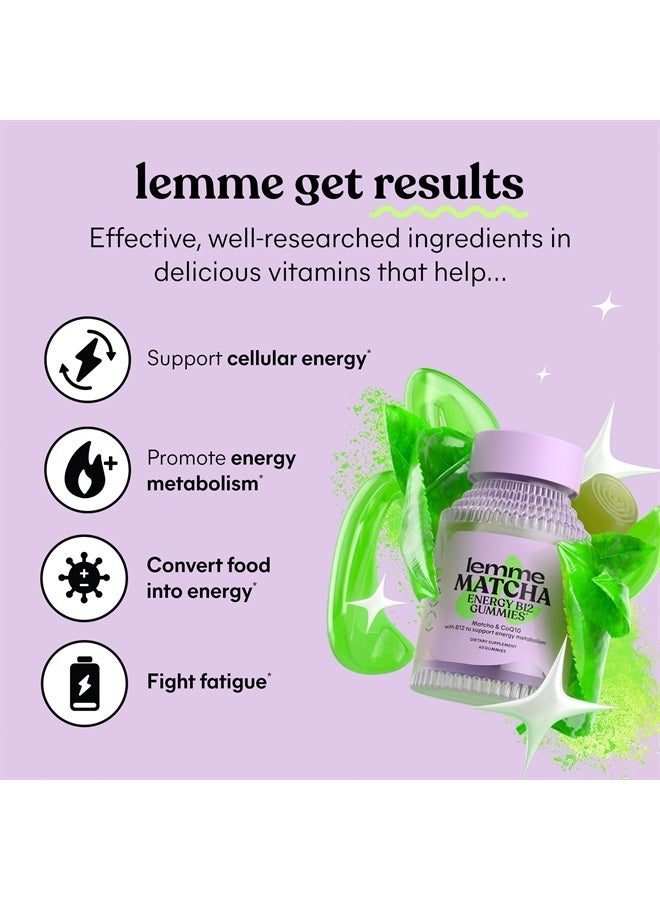 Matcha Superfood Energy Gummies with Organic Matcha Green Tea, Vitamin B12 and Antioxidant CoQ10 to Support Cellular Energy, Metabolism & Healthy Skin - Vegan, Gluten Free, Non GMO (60 Count)