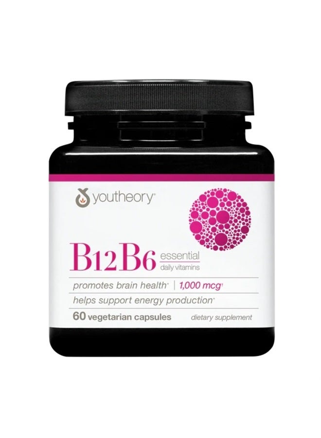 Vitamin B12 B6, Daily Energy and Brain Support Supplement, Vegetarian Capsules, 60 ct