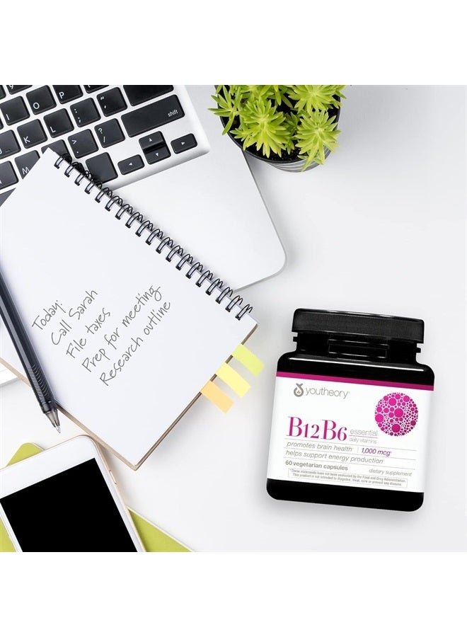 Vitamin B12 B6, Daily Energy and Brain Support Supplement, Vegetarian Capsules, 60 ct
