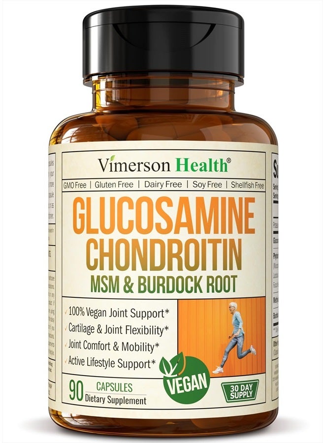 Vegan Glucosamine Chondroitin, Phytodroitin MSM Supplement Capsules Joint Support Supplement Without Shellfish 100% Vegan, Non-GMO And Plant-Based - 90 Caps