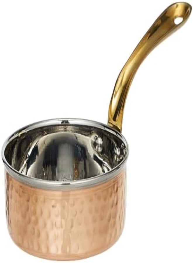 Kedge 1 Por Pure Copper Hammered Heavy Saucepan With Lid And Brass Handle, 400 Ml Capacity