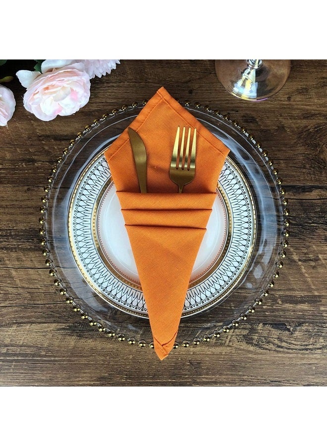 Solid Color Cotton Linen Blended Thin Dinner Fabric Napkins - Set of 12 (40 x 40 cm) - for Events & Home Use (Orange)