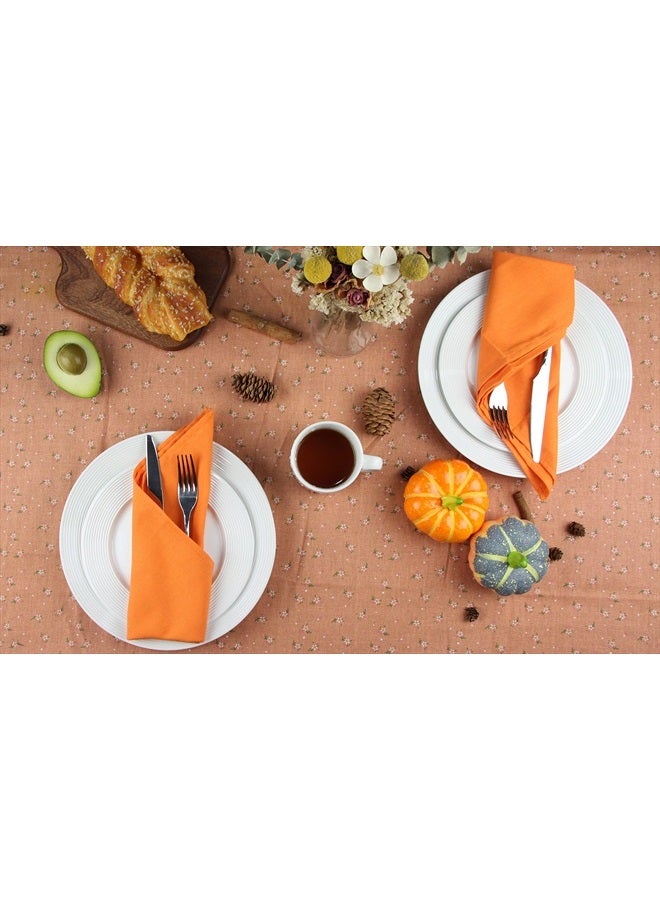 Solid Color Cotton Linen Blended Thin Dinner Fabric Napkins - Set of 12 (40 x 40 cm) - for Events & Home Use (Orange)