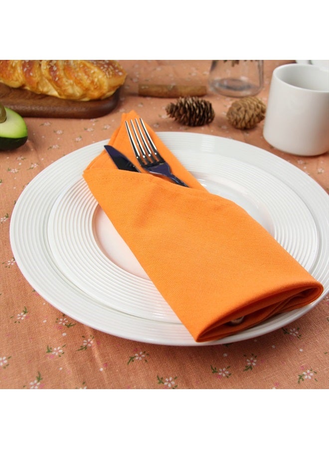 Solid Color Cotton Linen Blended Thin Dinner Fabric Napkins - Set of 12 (40 x 40 cm) - for Events & Home Use (Orange)