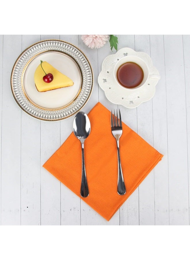 Solid Color Cotton Linen Blended Thin Dinner Fabric Napkins - Set of 12 (40 x 40 cm) - for Events & Home Use (Orange)