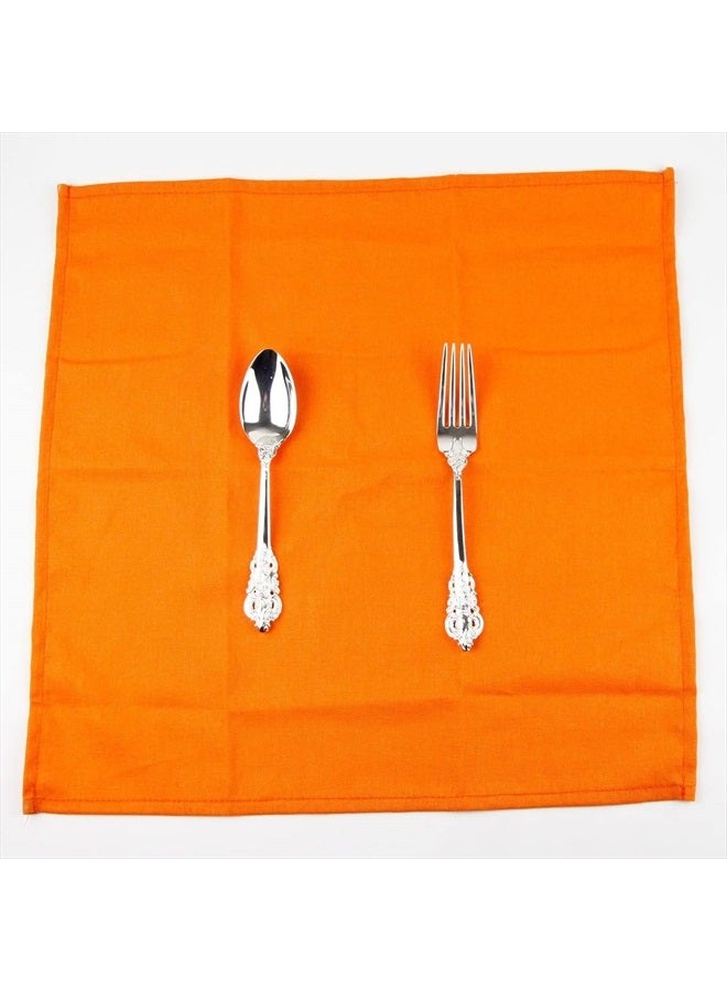 Solid Color Cotton Linen Blended Thin Dinner Fabric Napkins - Set of 12 (40 x 40 cm) - for Events & Home Use (Orange)