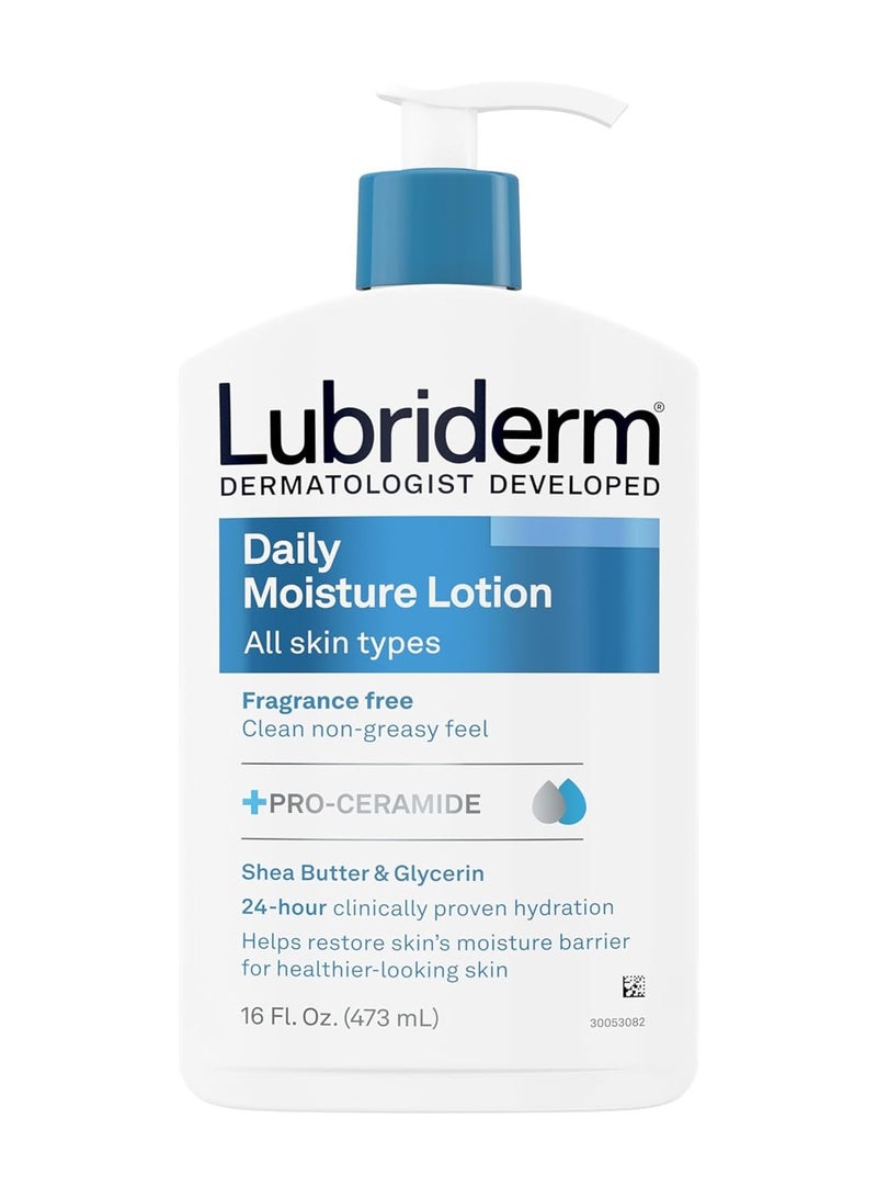 Lubriderm Fragrance Free Daily Moisture Lotion + Pro-Ceramide, Shea Butter & Glycerin, Face, Hand & Body Lotion for Sensitive Skin, Hydrating Lotion for Healthier-Looking Skin, 16 fl. Oz