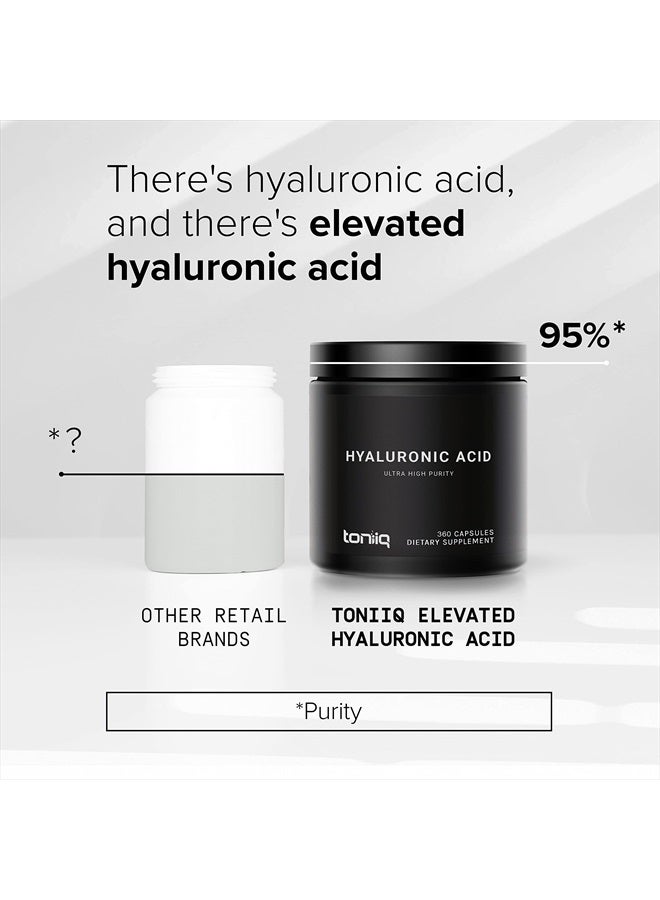 Ultra High Purity Hyaluronic Acid Supplements - 95%+ Highly Purified and Bioavailable - 275mg Formula - Non-GMO Fermentation - Hyaluronic Acid with Vitamin C - 360 Veggie Caps