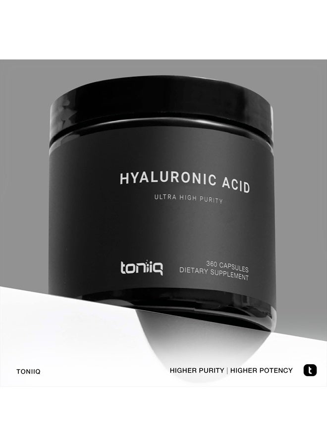 Ultra High Purity Hyaluronic Acid Supplements - 95%+ Highly Purified and Bioavailable - 275mg Formula - Non-GMO Fermentation - Hyaluronic Acid with Vitamin C - 360 Veggie Caps