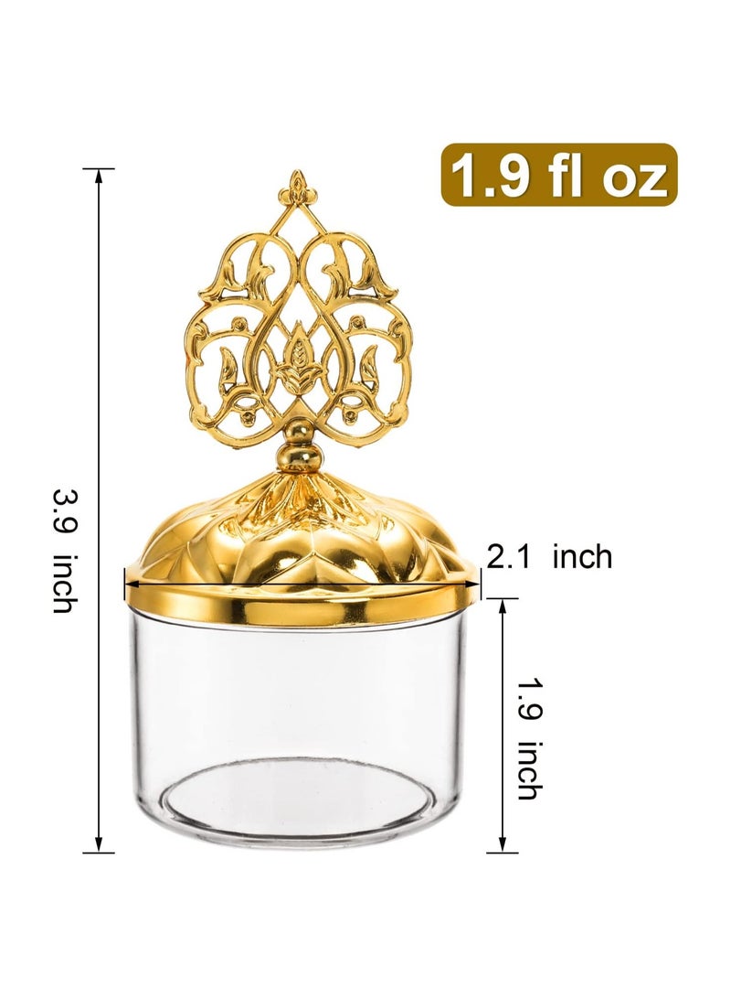 Mini Plastic Candy Cupcake Containers, 12 Pcs Clear Favor Boxes with Gold Dome Lids, Round Cake Stand Dessert Display Plate for Birthday Wedding Holiday Party Supplies
