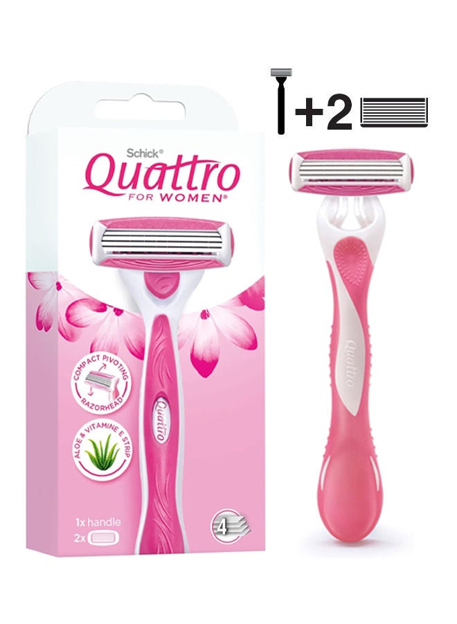 Quattro 4 Blade Razor for Women 1x Handle 2x Refill