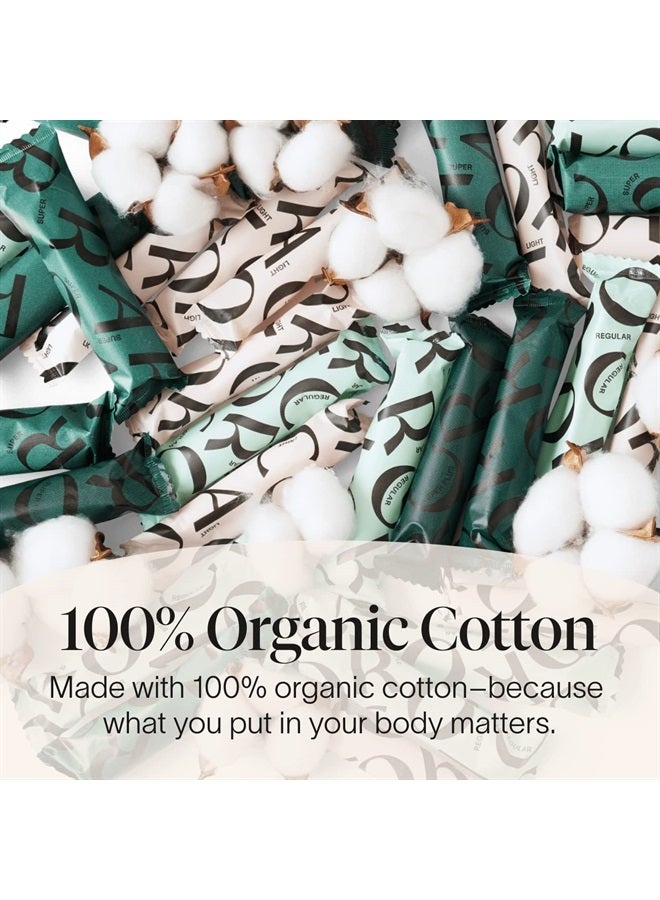 Organic Applicator Tampon Multipack | 12 Light, 12 Regular, 12 Super Absorbency | 100% Organic Cotton, Unscented, BPA-Free Compact Applicator | Leak Protection, Easy Insertion | 36 Total