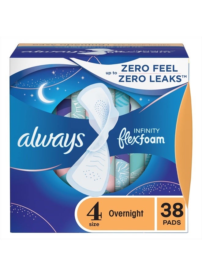 Infinity Feminine Pads for Women, Size 4 Overnight, with wings, unscented, 38 Count