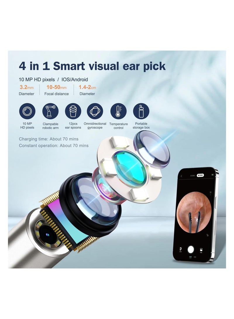 Ear Wax Removal, Ear Cleaner with Camera with 1080P, Ear Wax Removal Tool with 6 LED Light, Ear Wax Removal Kit with 8 Ear Pick, Ear Camera for iPhone, iPad, Android Phones