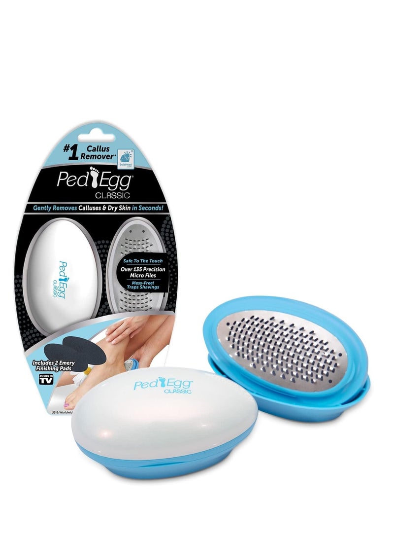 PedEgg Classic Callus Remover, As Seen On TV, New Look, Safely and Painlessly Remove Tough Calluses & Dry Skin to Reveal Smooth Soft Feet, 135 Precision Micro-Blades, Traps Shavings Mess-Free