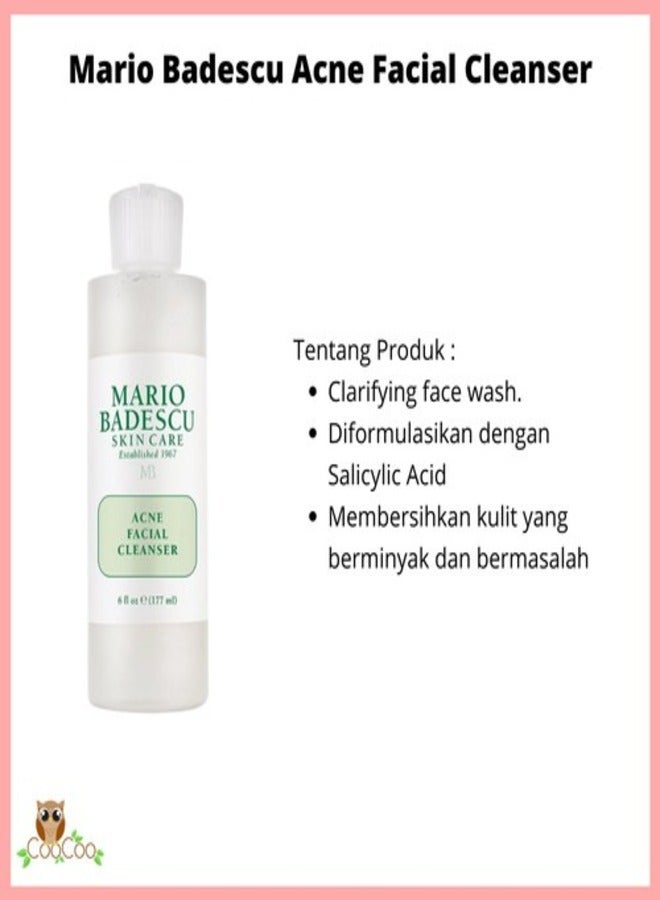 Mario Badescu Acne Facial Cleanser for Combination & Oily Skin, Oil-Free Face Wash with Salicylic Acid & Aloe Vera, Deep Pore Clean 177ml