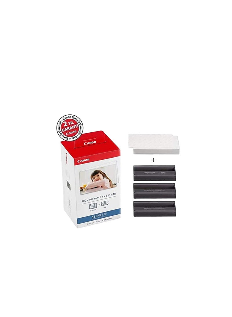 Canon KP-108IN Color Ink Paper Set for Canon Selphy CP910/CP810 Photo Printer, 108 Sheets, White