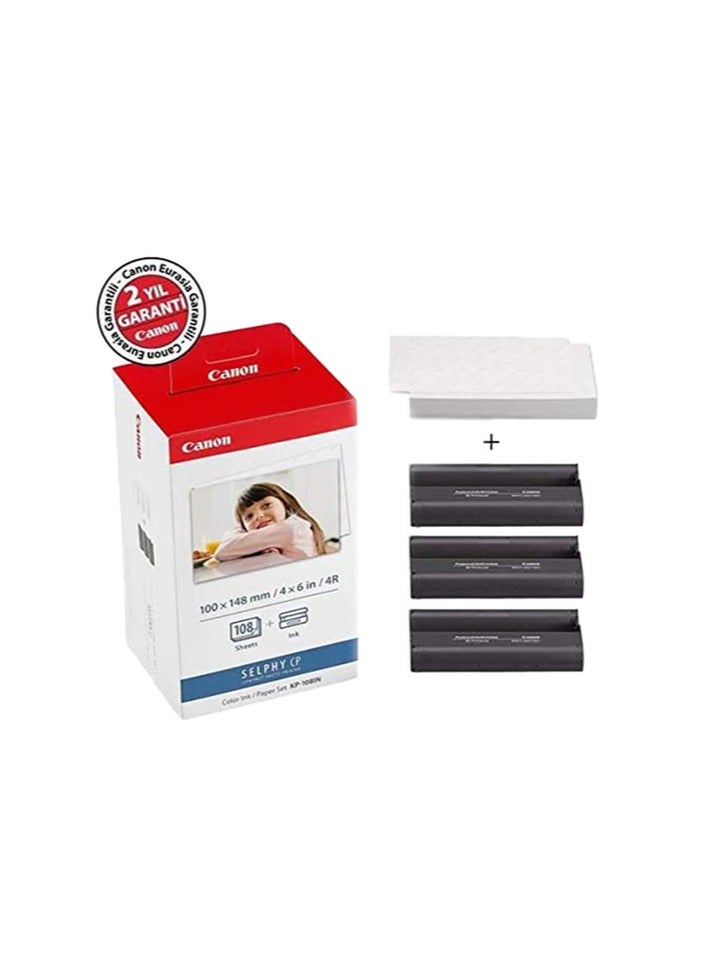 Canon KP-108IN Color Ink Paper Set for Canon Selphy CP910/CP810 Photo Printer, 108 Sheets, White