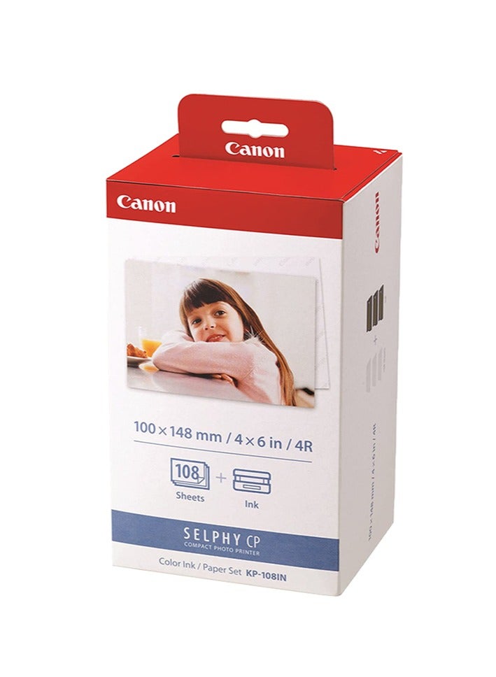 Canon KP-108IN Color Ink Paper Set for Canon Selphy CP910/CP810 Photo Printer, 108 Sheets, White