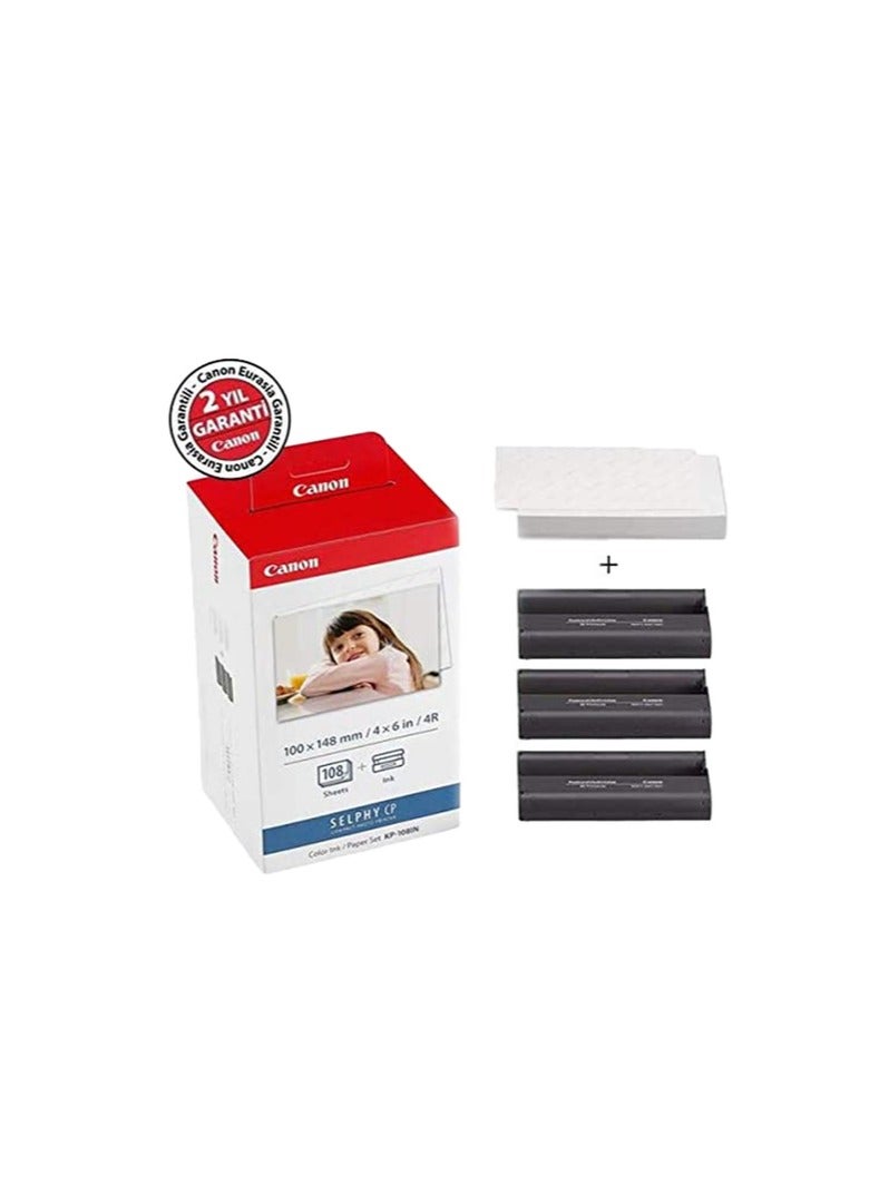 Canon KP-108IN Color Ink Paper Set for Canon Selphy CP910/CP810 Photo Printer, 108 Sheets, White