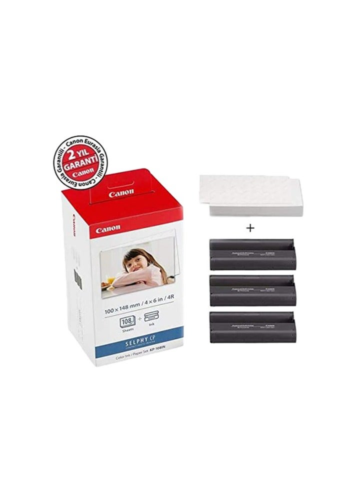 Canon KP-108IN Color Ink Paper Set for Canon Selphy CP910/CP810 Photo Printer, 108 Sheets, White