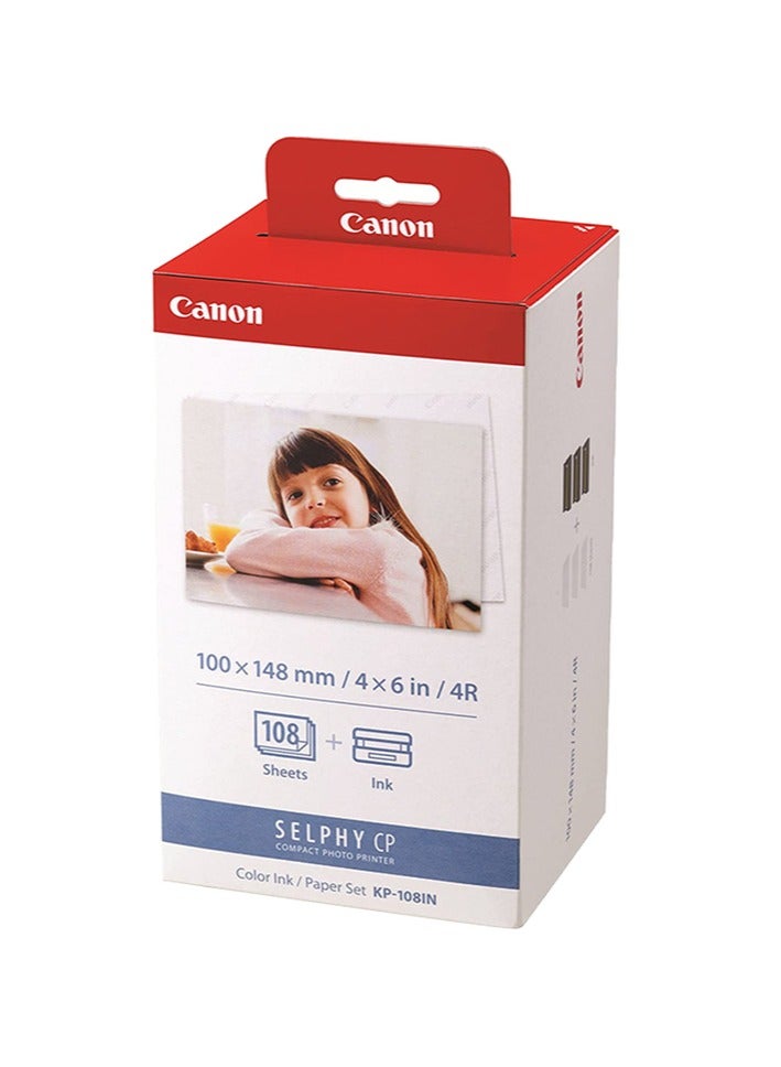 Canon KP-108IN Color Ink Paper Set for Canon Selphy CP910/CP810 Photo Printer, 108 Sheets, White