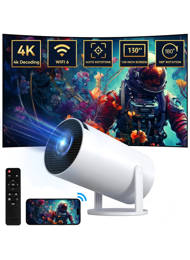 Toshionics Smart HD Projector with Android, 120 ANSI Lumens,  180° Rotatable Design 4K Portable Projector, WiFi & Bluetooth Projector, 130 Inches Display, Big screen Experience With 360 Sound