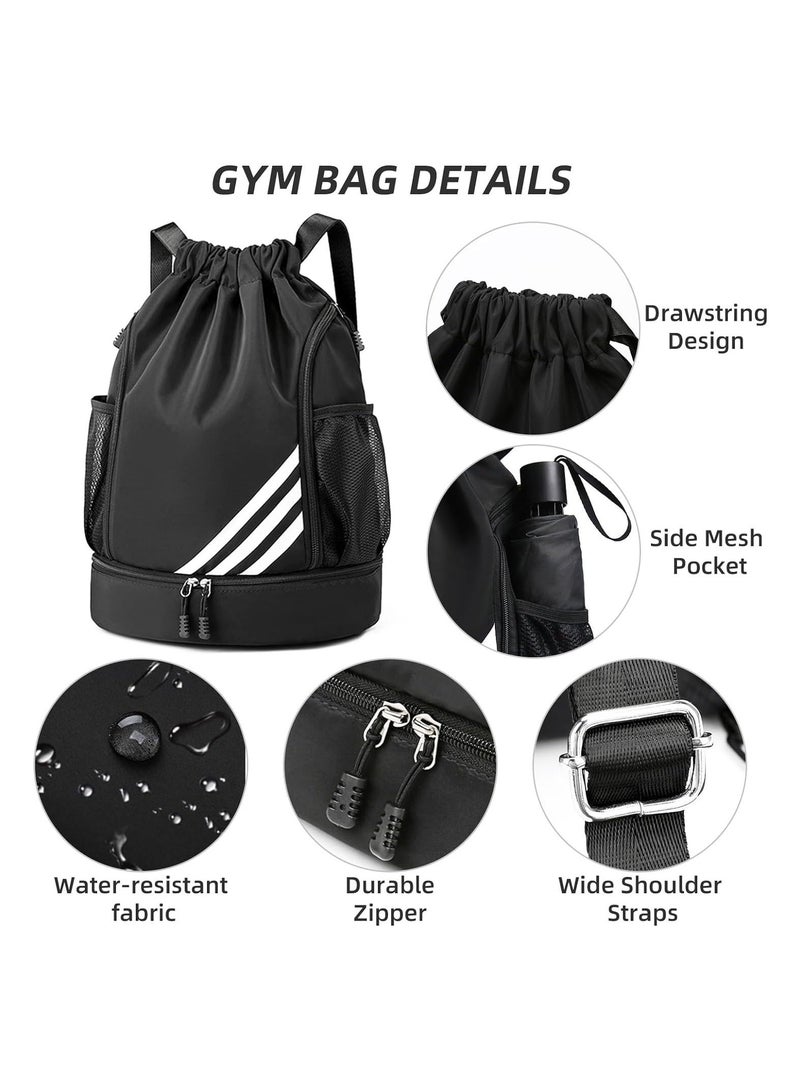 Drawstring Bag, Beach Sports Yoga Gym Bag, with Side Mesh Pockets, Basketball Bag with Shoes Compartment, for Women Men, Sports Riding Backpack, for Sports Swim Travel Shoe