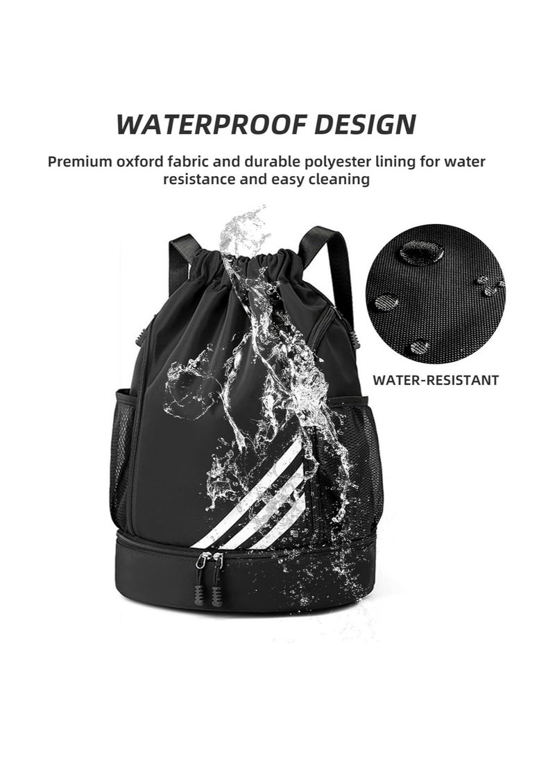 Drawstring Bag, Beach Sports Yoga Gym Bag, with Side Mesh Pockets, Basketball Bag with Shoes Compartment, for Women Men, Sports Riding Backpack, for Sports Swim Travel Shoe