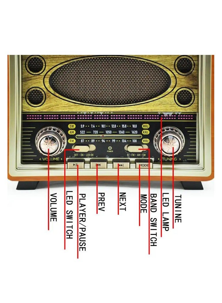 Meier M-2027BT: Portable Rechargeable Bluetooth Wooden Radio