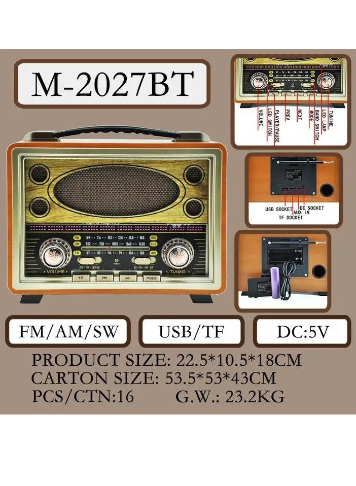 Meier M-2027BT: Portable Rechargeable Bluetooth Wooden Radio