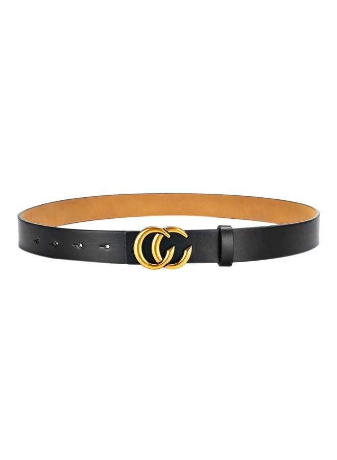 PU Leather Belt With Double C Buckle Black/Gold