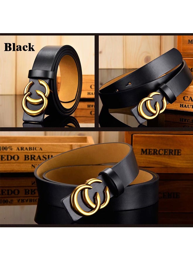 PU Leather Belt With Double C Buckle Black/Gold