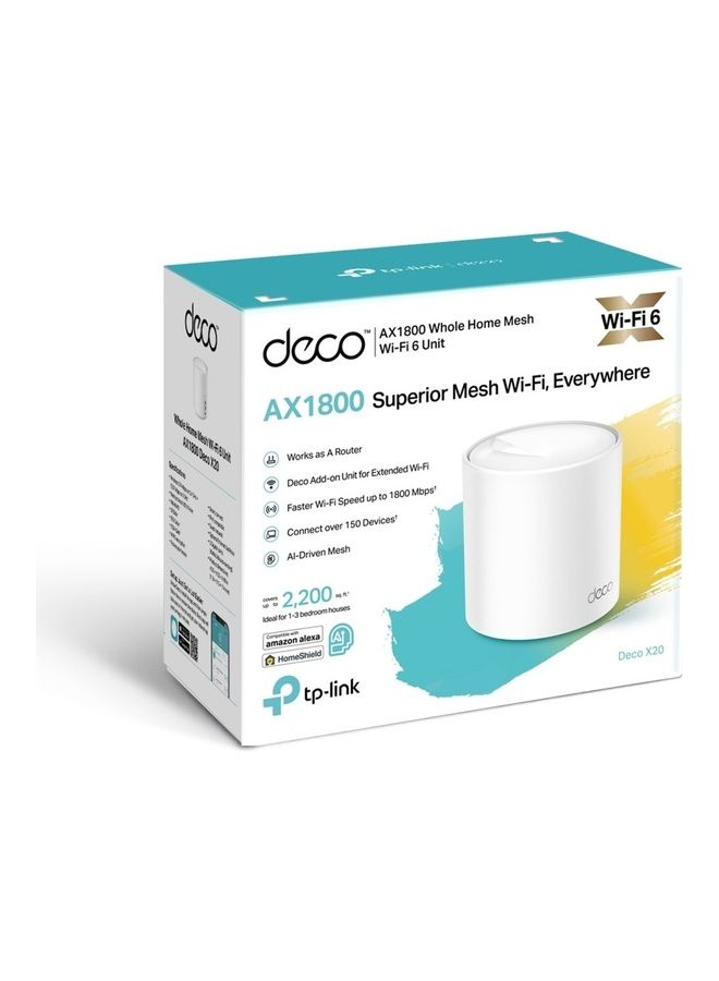 Deco AX1800 Wi-Fi 6 Mesh Wi-Fi System(Deco X20) - Covers up to 2200 Sq. Ft, Replaces Wireless Internet Routers and Extenders, 1-Pack White