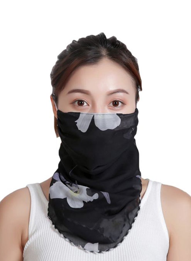 Floral Printed Ear Loop Neck Gaiter Black/White/Purple