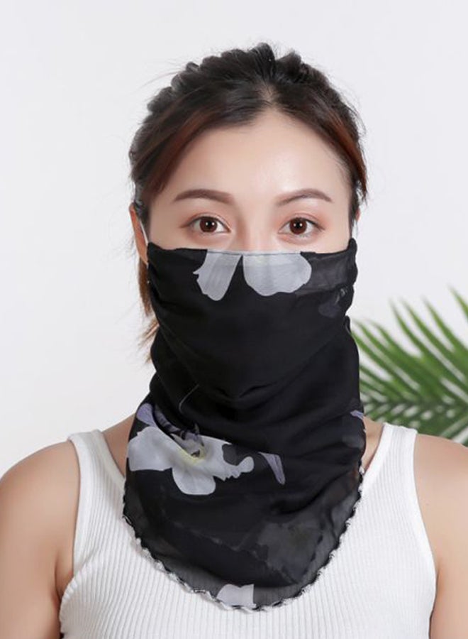 Floral Printed Ear Loop Neck Gaiter Black/White/Purple