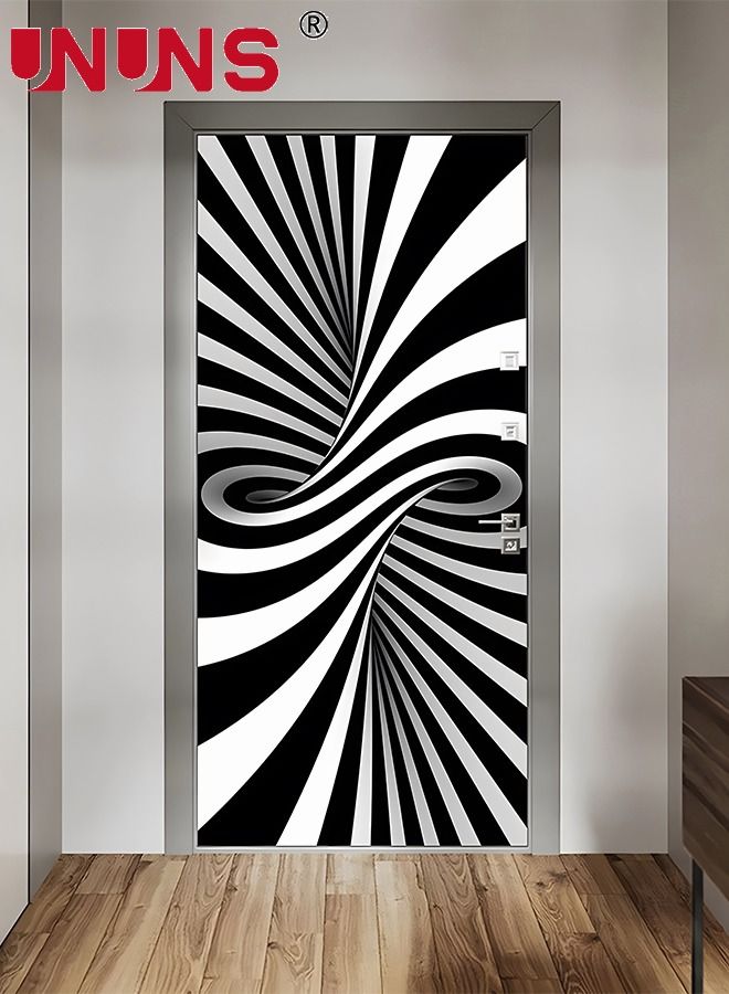 2-Piece 3D Self-Adhesive Door Stickers,Black And White Pattern Abstract  Vision For Door Decor,Geometric DIY Waterproof Door Wall Murals,38.5x200x2cm