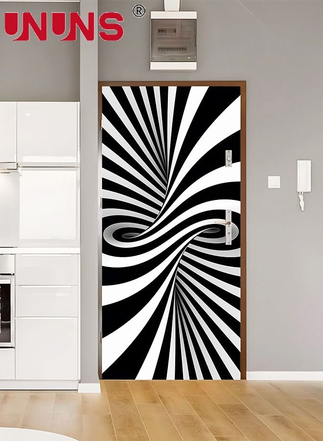 2-Piece 3D Self-Adhesive Door Stickers,Black And White Pattern Abstract  Vision For Door Decor,Geometric DIY Waterproof Door Wall Murals,38.5x200x2cm