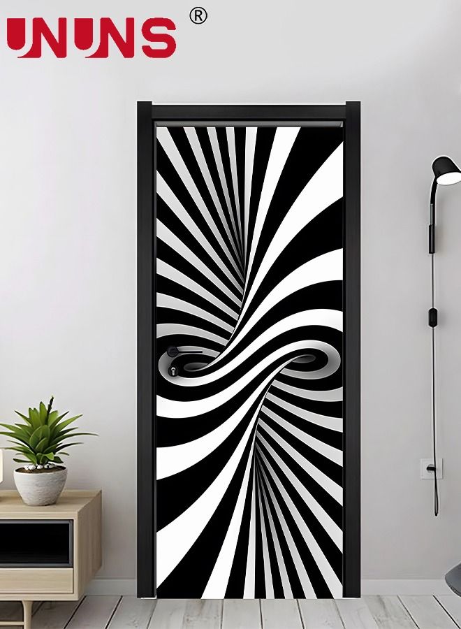 2-Piece 3D Self-Adhesive Door Stickers,Black And White Pattern Abstract  Vision For Door Decor,Geometric DIY Waterproof Door Wall Murals,38.5x200x2cm