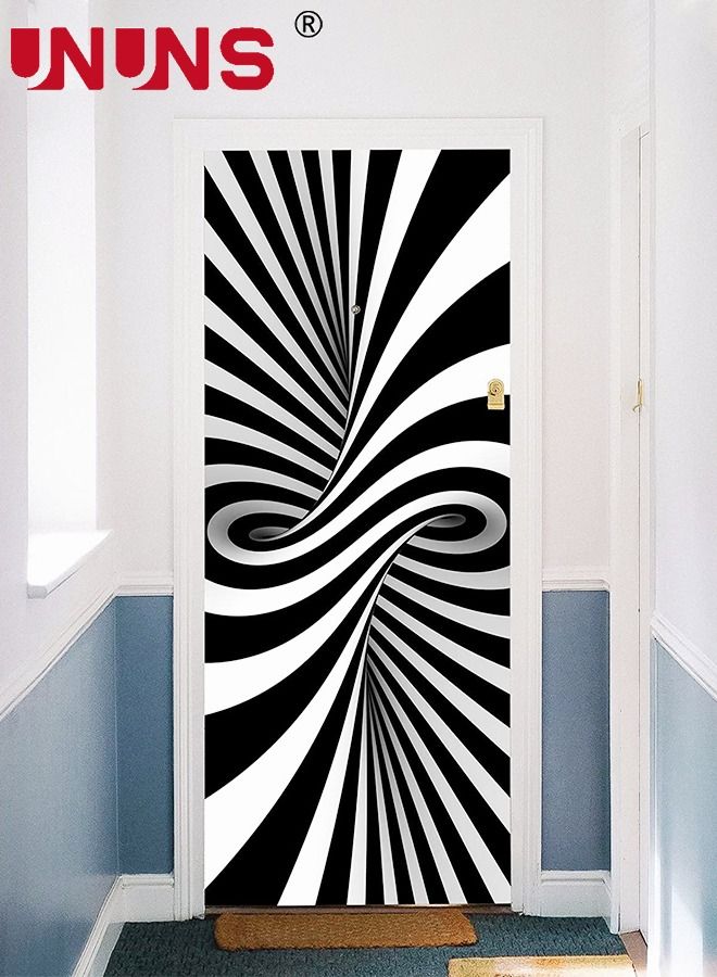 2-Piece 3D Self-Adhesive Door Stickers,Black And White Pattern Abstract  Vision For Door Decor,Geometric DIY Waterproof Door Wall Murals,38.5x200x2cm