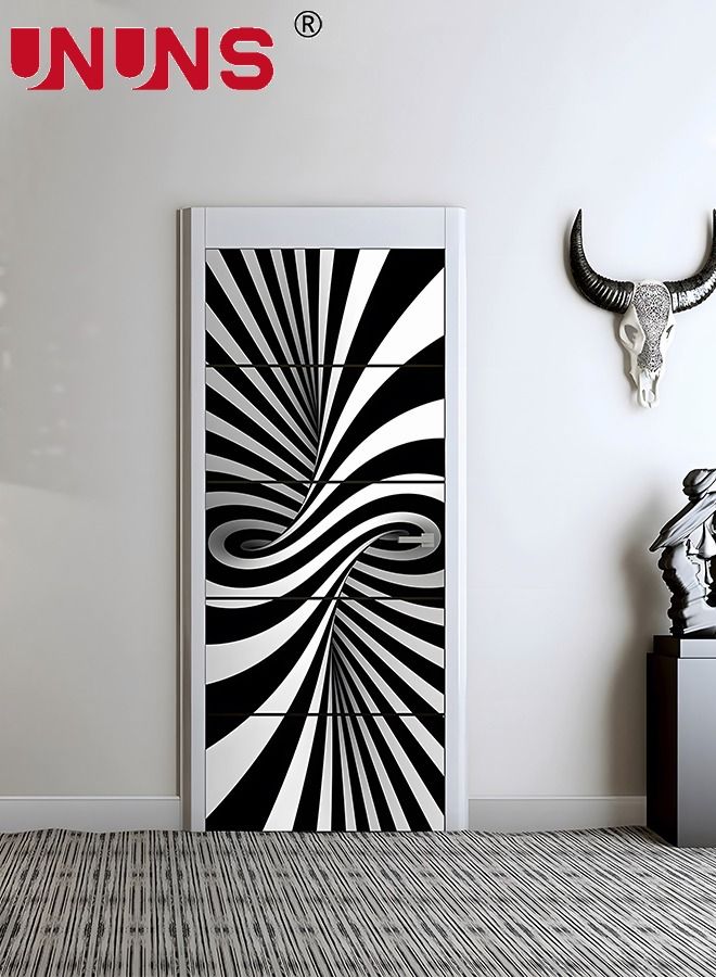 2-Piece 3D Self-Adhesive Door Stickers,Black And White Pattern Abstract  Vision For Door Decor,Geometric DIY Waterproof Door Wall Murals,38.5x200x2cm