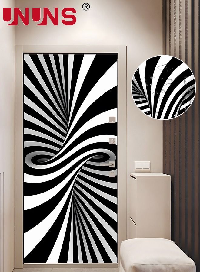 2-Piece 3D Self-Adhesive Door Stickers,Black And White Pattern Abstract  Vision For Door Decor,Geometric DIY Waterproof Door Wall Murals,38.5x200x2cm