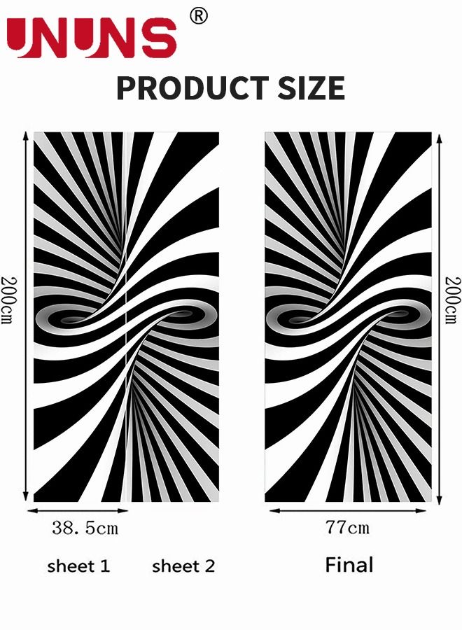 2-Piece 3D Self-Adhesive Door Stickers,Black And White Pattern Abstract  Vision For Door Decor,Geometric DIY Waterproof Door Wall Murals,38.5x200x2cm