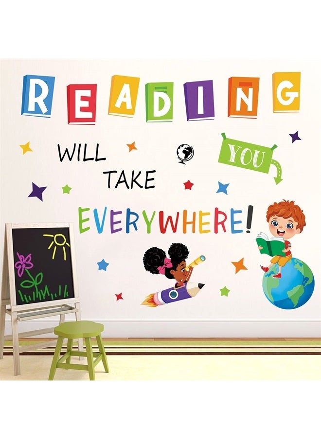 Reading Corner Wall Decals Educational Reading Will Take You Everywhere Inspirational Quote Wall Stickers Reading Room Classroom Study Room Wall Decor