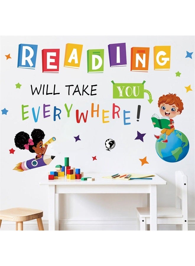 Reading Corner Wall Decals Educational Reading Will Take You Everywhere Inspirational Quote Wall Stickers Reading Room Classroom Study Room Wall Decor