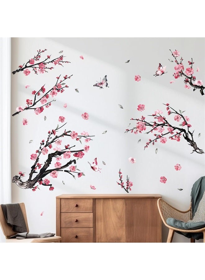 Watercolor Pink Flower Branch Wall Decals Blossom Tree Branches Floral Wall Stickers Living Room Bedroom Sofa TV Background Wall Decor